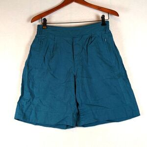 Athleta 100% Linen Blue Turquoise‎ Zipper Pocket Bermuda Shorts 6